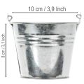 Lot de 10 petits seaux en zinc argenté avec anse bois Ø10 cm | Floristik24.fr