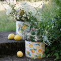 Floristik24 Pot en métal vert-jaune, décoration estivale, seau avec anse, motif citron méditerranéen L28/22,5/cm H23/18/15cm