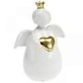 Floristik24 Figurine d&#39;ange en céramique blanche, ange gardien doré 10 × 6,5 × 13cm 3pcs