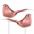Plume d&#39;oiseau sur fil rose 12cm 4pcs