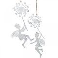 Floristik24 Fée au pissenlit, décoration printanière à suspendre, pendentif métal blanc, argent H25,5/27,5cm 4pcs