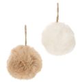 Floristik24 Boule décorative à suspendre en fausse fourrure blanche et beige 7 cm – Lot de 6