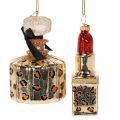 Ornements de Noël en verre Flacon de parfum et Rouge à lèvres motif léopard 11 cm | Floristik24.fr