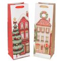 Floristik24 Sachet Cadeau Bouteille Motifs Noël Maison Sapin 36cm Lot de 2