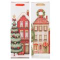 Sachet Cadeau Bouteille Motifs Noël Maison Sapin 36cm Lot de 2 | Floristik24.fr