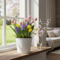 Cache-pot en métal blanc avec motif floral, Ø16 cm H14 cm | Floristik24.fr