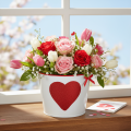 Pot cache-plante blanc avec cœur rouge pailleté Ø18cm H13,5cm | Floristik24.fr
