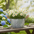 Coupe en métal zinc ronde avec poignées en corde Ø25cm H14cm | Floristik24.fr