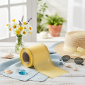 Ruban décoratif moiré jaune à bordure dorée, largeur 100 mm, longueur 25 m, pour la confection de couronnes, idéal pour l'art floral et la décoration. | Floristik24.fr