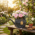 Pichet décoratif vintage en métal noir rainuré, 12,5 cm, style rétro | Floristik24.fr