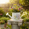 Arrosoir en métal blanc à motif floral, 13,5 cm, pot décoratif | Floristik24.fr