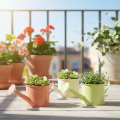 Ensemble d'arrosoirs décoratifs aux tons pastel saumon, vert et jaune-vert - pot en métal Ø11 cm H10 cm, 8 pièces | Floristik24.fr