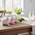 Lot de 3 moutons roses en céramique avec lunettes et revêtement en peluche, 10,5×5,5×9 cm | Floristik24.fr