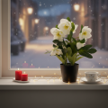 Rose de Noël artificielle en pot - Décoration de table 34 cm | Floristik24.fr