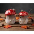 Figurines décoratives en forme de maison champignon en céramique, lot de 2, 10 cm | Floristik24.fr