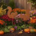Lot de 2 piques de jardin en métal aspect rouille motif écureuil 52 cm | Floristik24.fr