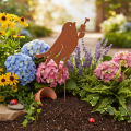 Figurine Décorative en Métal Rouillé - Oiseau sur Tige 52 cm | Floristik24.fr