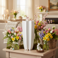 Vase Décorative en Céramique Blanche 38 cm avec Surface Striée | Floristik24.fr