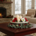 Plateau décoratif en métal rond beige 41 cm pour fleurs et bougies | Floristik24.fr