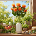 Künstliche fleur de carthame orange 55 cm pour décoration intérieure, lot de 4 | Floristik24.fr