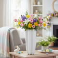 Vase Décorative en Céramique Blanche 38 cm avec Surface Striée | Floristik24.fr