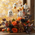 Figurines fantômes sur bâton en bois 54 cm décoration Halloween - Lot de 8 | Floristik24.fr