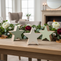 Étoiles décoratives en bois 10 cm, vert menthe et blanc, lot de 3 | Floristik24.fr