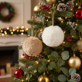 Décoration Noël Boule Pompon Synthétique 10 cm Blanc et Brun | Floristik24.fr