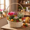 Panier de présentation en bois clair avec anse, dimensions 38 x 27 cm | Floristik24.fr