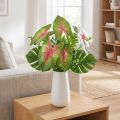 Kladium artificiel à six feuilles vert et rose en plastique - Hauteur 26 cm | Floristik24.fr