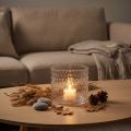 Photophore en verre transparent avec motifs ovales - Ø11,5 cm x H9,5 cm | Floristik24.fr