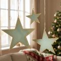 Set de 3 étoiles en bois à suspendre - Décoration Mint et Or - 12/20/26 cm | Floristik24.fr