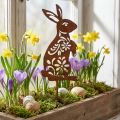 Piquet décoratif lapin en métal rouillé avec motif floral 9×15cm | Floristik24.fr