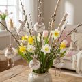 Set de 6 lapins décoratifs en bois à suspendre – Blanc et naturel – 5 × 12 cm | Floristik24.fr