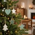 Set de 9 décorations en bois pour sapin de Noël, formes cœur, sapin et étoile, vert menthe et blanc, 4,5 cm | Floristik24.fr