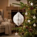 Boule de Noël en papier alvéolé blanc Ø15cm H20cm | Floristik24.fr