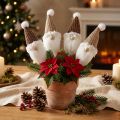 Décorations de Noël - Lot de 4 Gnomes sur Piques en Bois 4x11 cm, Blanc et Marron | Floristik24.fr