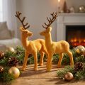 Lot de 2 Figurines Décoratives Cerfs Flockés Jaune Caramel et Marron H20,5 cm | Floristik24.fr