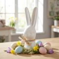 Décoration de Pâques - Tête de Lapin en Céramique Blanche avec Nœud en Raphia - 17 cm | Floristik24.fr