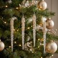 Décorations suspendues glaçons scintillants champagne 14,5 cm – Lot de 4 | Floristik24.fr