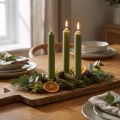 Bougies chandelles vert olive en cire, 180mm x 21mm, lot de 6 | Floristik24.fr