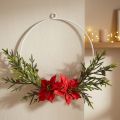Couronne décorative de Noël avec poinsettias et feuillage artificiel Ø30 cm | Floristik24.fr