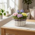Corbeille ronde tressée Ø20 cm en blanc et brun avec film pour plantes | Floristik24.fr