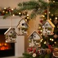 Lot de 4 décorations de Noël en bois - Petites maisons suspendues | Floristik24.fr