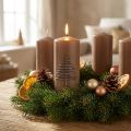 Bougie de Noël Marron Motif Sapin 150x70mm Décoration d’Avent | Floristik24.fr
