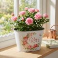 Pot décoratif imprimé roses en plastique blanc – 19 x 12 x 12,5 cm | Floristik24.fr