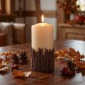 Bougie Rustique Beige avec Motif Branches 150x70mm Décoration | Floristik24.fr