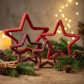 Lot de 4 étoiles décoratives en jute rouge, 13 et 18 cm | Floristik24.fr