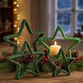 Étoiles décoratives en jute vert pour Noël, 13/18 cm, lot de 4 | Floristik24.fr