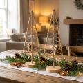 Sapins décoratifs en métal et bois avec fibres naturelles 39 cm - Lot de 2 | Floristik24.fr